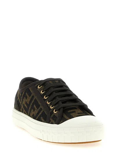 Fendi Women Embroidered Nylon Blend Dominio Sneakers In Black