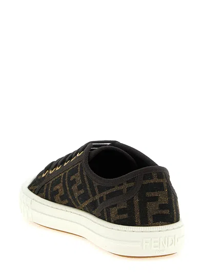Fendi Women Embroidered Nylon Blend Dominio Sneakers In Black
