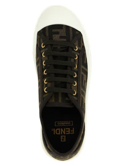 Fendi Women Embroidered Nylon Blend Dominio Sneakers In Black