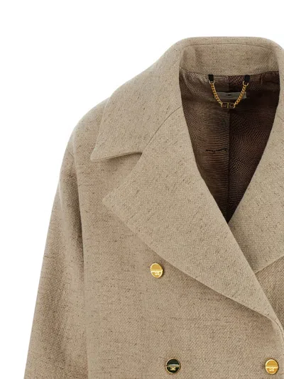 Elisabetta Franchi Double-breasted Coat Coats And Trench Coats White In Brown