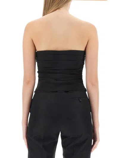 Moschino Draped Ruched Strapless Fitted Top In Black