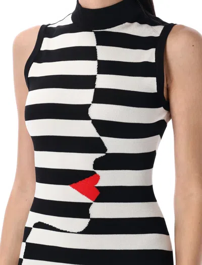 Balmain Asymmetric Stripes Mini Dress In White