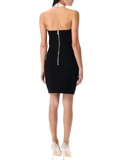 Balmain Black Dress With Square Neckline And Decorative Buttons In Viscose Blend Women In Multi