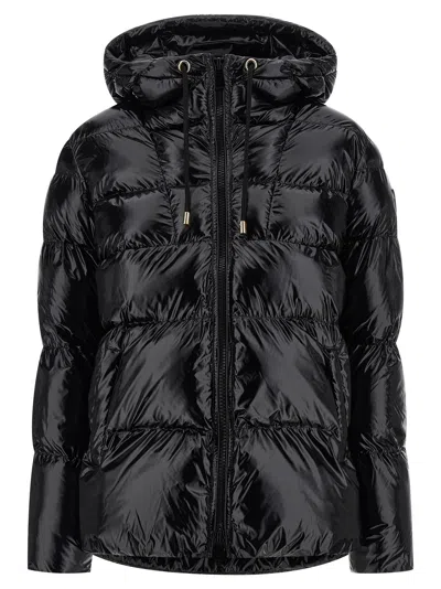 Pinko Oversized Black Puffy Coat With Glossy Finish And Hood In Black