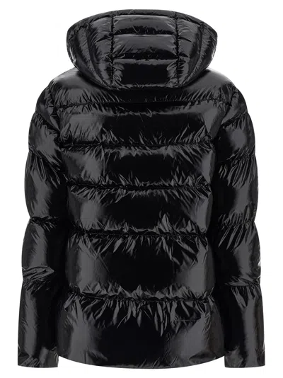 Pinko Oversized Black Puffy Coat With Glossy Finish And Hood In Black