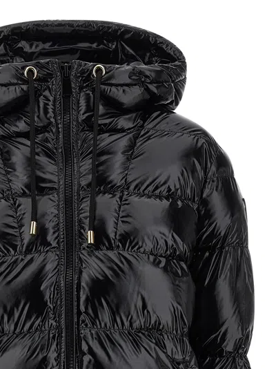 Pinko Oversized Black Puffy Coat With Glossy Finish And Hood In Black