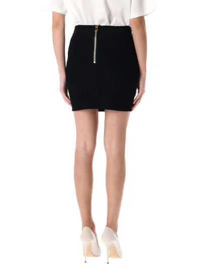 Balmain Knitted Mini Skirt With Embossed Buttons In Black