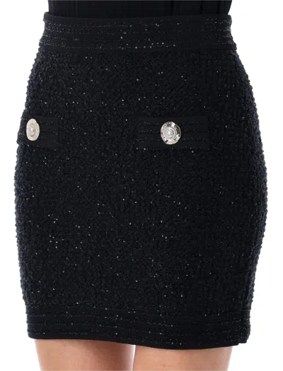 Balmain Black Pencil Mini Skirt With Jewel Buttons In Black