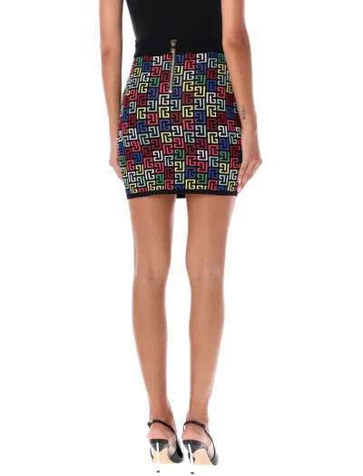 Balmain Gonna In Maglia Pop Con Monogramma Multicolore In Multi