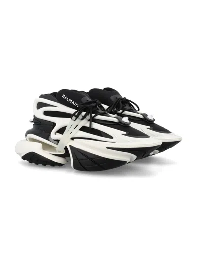 Balmain Unicorn Low Sneakers - Leather - Black In White