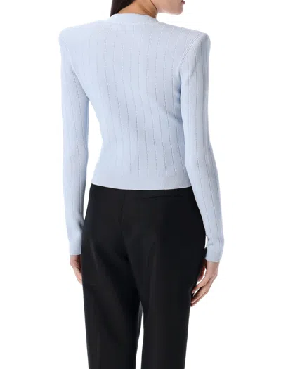 Balmain Engraved-button Cardigan In Blue