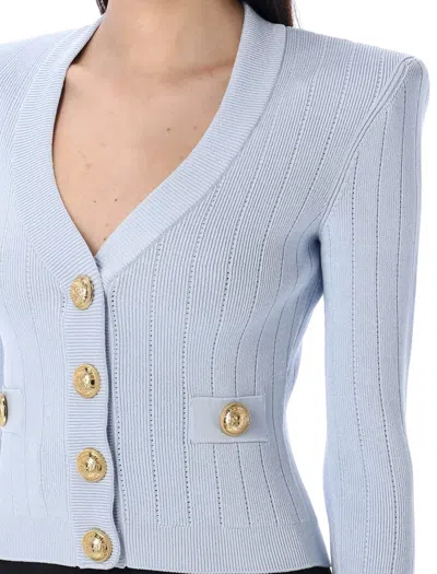 Balmain Engraved-button Cardigan In Blue