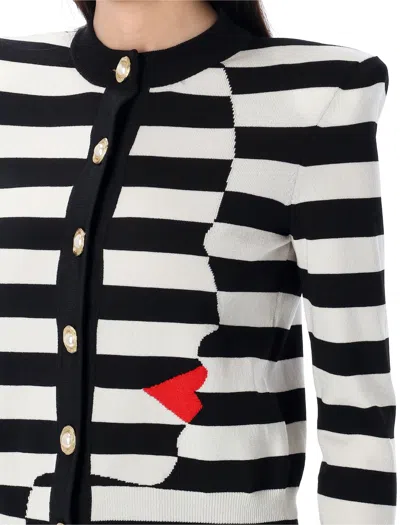 Balmain Buttoned Face Mariniere Knit Cardigan In Black