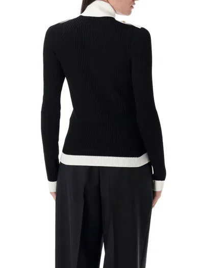 Balmain Two-tone Openwork And Ribbed Knit Cardigan In Black