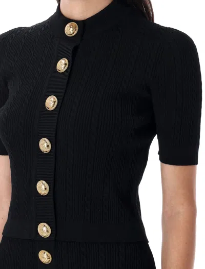 Balmain Black Crewneck Cardigan With Jewel Buttons In Black