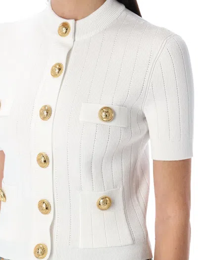 Balmain 4-pocket Knitted Cardigan In White