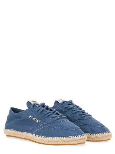 Autry Canvas Lace-up Flat Shoes With Woven Jute Sole In Blue