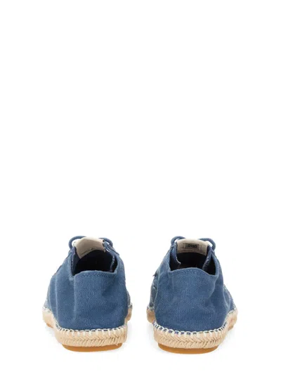 Autry Canvas Lace-up Flat Shoes With Woven Jute Sole In Blue