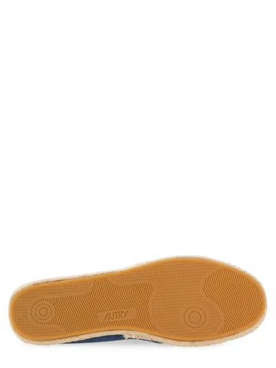 Autry Canvas Lace-up Flat Shoes With Woven Jute Sole In Blue