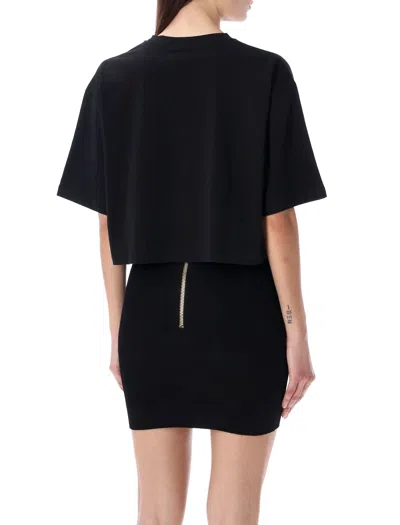 Balmain Printed Logo Cropped T-shirt In Black