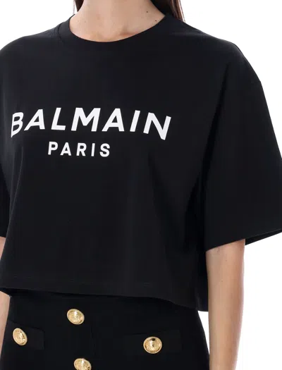 Balmain Printed Logo Cropped T-shirt In Black