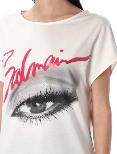 Balmain Women's Boatneck Eye Print Top In White