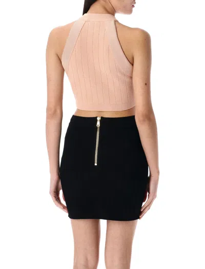 Balmain 6-button Knit Halterneck Top In Pink