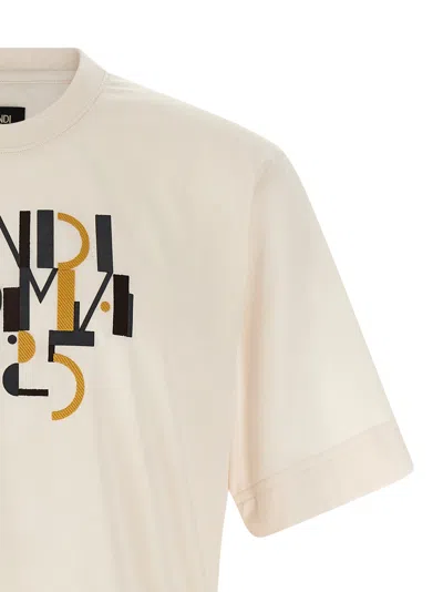 Fendi Off White Crewneck Printed T-shirt In Neutral
