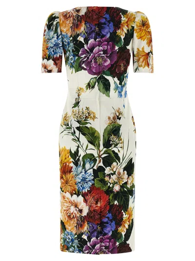 Dolce & Gabbana Midi Dress In Cretonne With A Bouquet Print In Multi