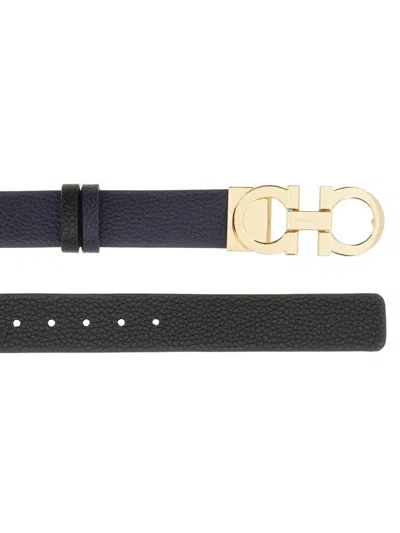 Ferragamo Buckle Textured Adjustable Belt In Black