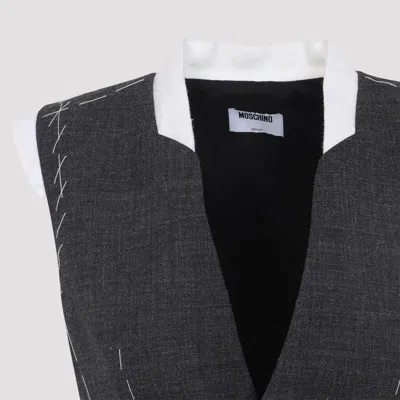 Moschino Sleeveless Wool Vest Tailored Stitching In Blue