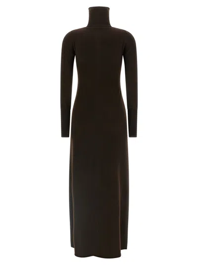 Tom Ford Neckline Dress With Button Detailing And Ribbed Texture In Brown