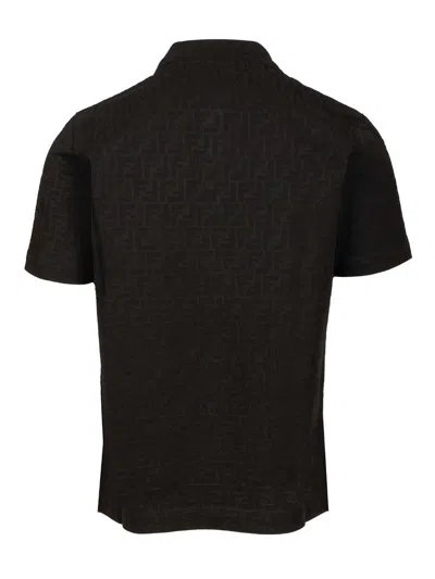 Fendi Ff Piquet Jacquard Polo Shirt In Black