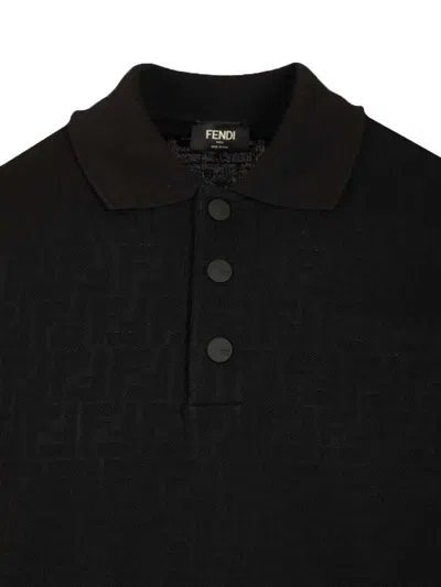 Fendi Ff Piquet Jacquard Polo Shirt In Black