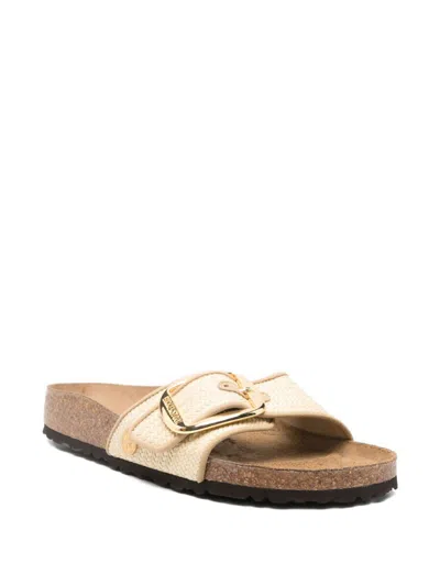 Birkenstock Madrid Big Buckle Raffia Slipper In Neutral