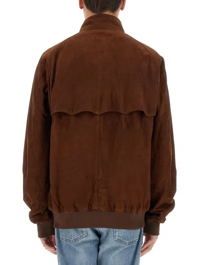 Baracuta Minimalist Brown Suede Jacket With Ribbed Details In Gray
