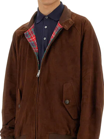 Baracuta Minimalist Brown Suede Jacket With Ribbed Details In Gray