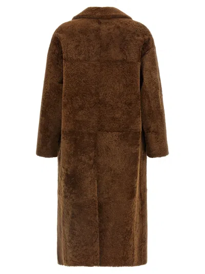 Blancha Double-breasted Longline Fur Jacket In Brown