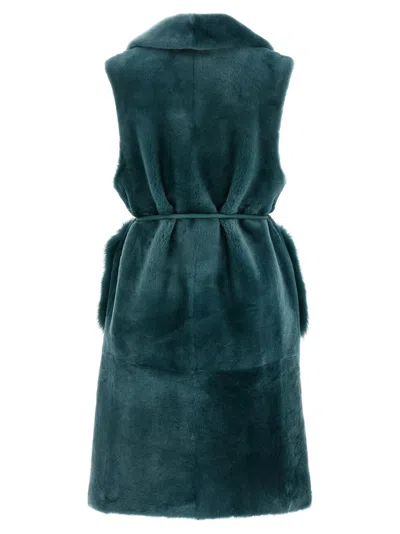 Blancha Straight-volpe Shadow Belted Faux Fur Vest In Green
