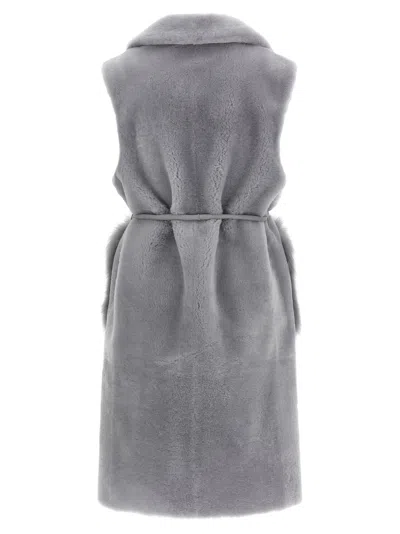 Blancha Straight-volpe Shadow Belted Shawl Collar Vest In Gray