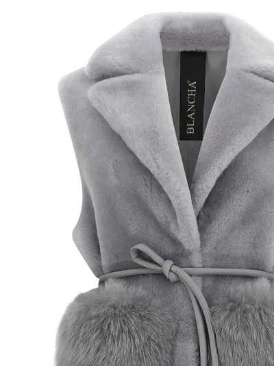 Blancha Straight-volpe Shadow Belted Shawl Collar Vest In Gray