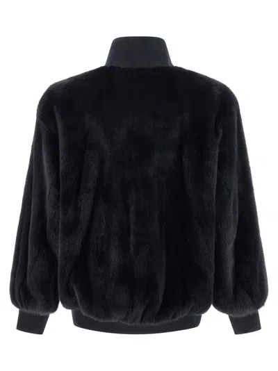 Blancha Luxurious Mink Fur Bomber Jacket With Zip Closure And Casual Appeal In Black