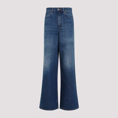 Chloé Blue High Waisted Jeans With Wide Leg And Logo Patch On The Rear In Denim Woman In Blue