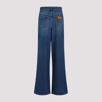 Chloé Blue High Waisted Jeans With Wide Leg And Logo Patch On The Rear In Denim Woman In Blue