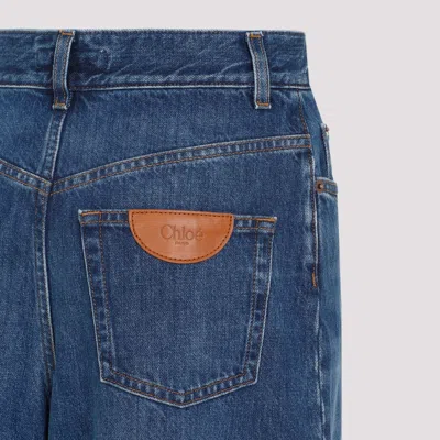 Chloé Blue High Waisted Jeans With Wide Leg And Logo Patch On The Rear In Denim Woman In Blue