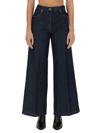 Aspesi High-waisted Wide-leg Jeans With Flared Silhouette In Blue