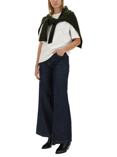 Aspesi High-waisted Wide-leg Jeans With Flared Silhouette In Blue