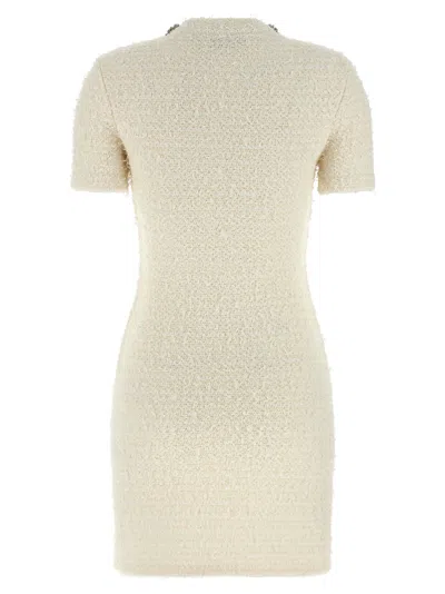 Self-portrait Mini Dress With Knit Tweed Texture And Crystal Accents In Gold