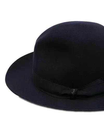 Borsalino Ribbon Band Wide Brim Hat With Small Bow In Blue