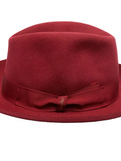 Borsalino Chic Bow Detail Wide Brim Hat In Red